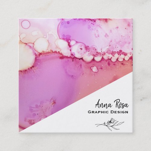*~* Purple Lavender Floral Marble Abstract Square Business Card