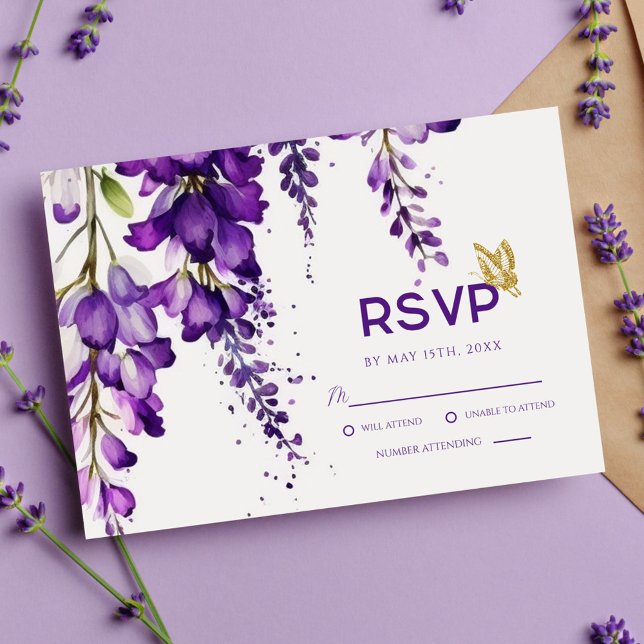 Purple Lavender Floral Modern Boho Wedding RSVP Card (Creator Uploaded)