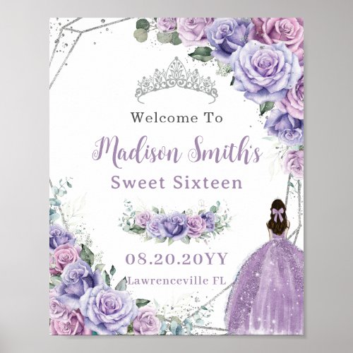 Purple Lavender Floral Princess Sweet 16 Birthday Poster