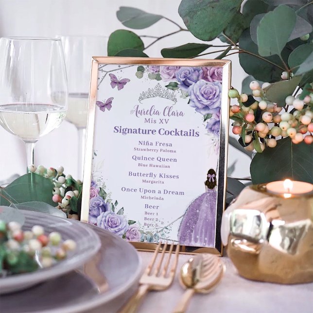 Purple Lavender Floral Quinceanera Drink Menu Poster (Creator Uploaded)