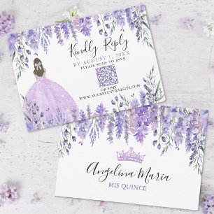 Purple Lavender Floral Quinceanera QR Code RSVP
