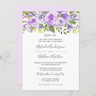 Purple Lavender Floral Rose Wedding Invitation