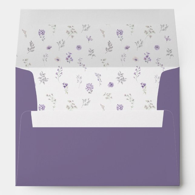 Purple lavender floral rustic romantic wedding envelope (Back (Bottom))