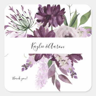 Purple & Lavender Floral Thank You Square Sticker