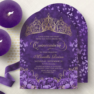 Purple Lavender Floral Tiara Quinceanera Invitation
