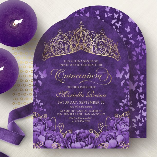 Purple Lavender Floral Tiara Quinceanera Invitation (Creator Uploaded)