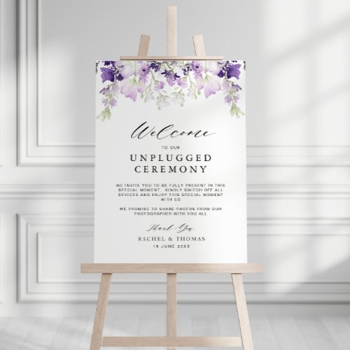 purple lavender floral unplugged ceremony sign
