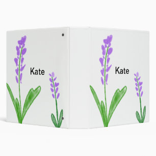 Purple lavender floral watercolor add name text cu 3 ring binder