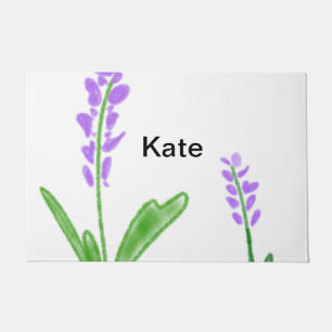 Purple lavender floral watercolor add name text cu doormat