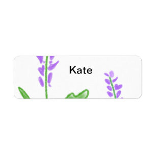 Purple lavender floral watercolor add name text cu label