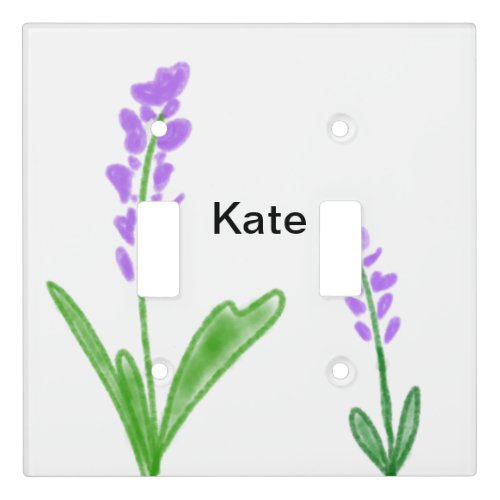 Purple lavender floral watercolor add name text cu light switch cover