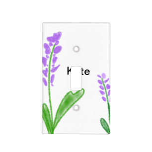 Purple lavender floral watercolor add name text cu light switch cover