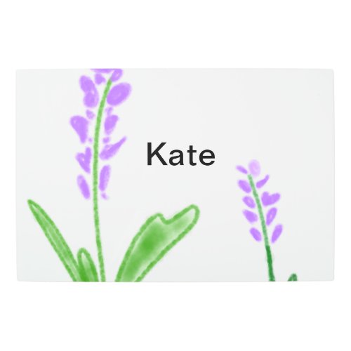 Purple lavender floral watercolor add name text cu metal print
