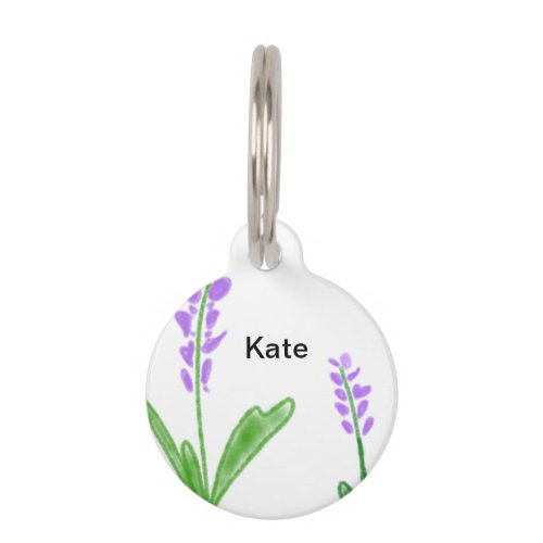 Purple lavender floral watercolor add name text cu pet ID tag