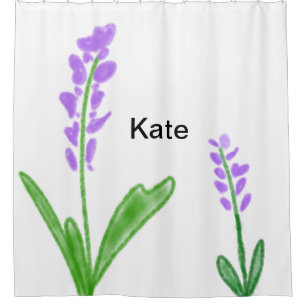 Purple lavender floral watercolor add name text cu shower curtain