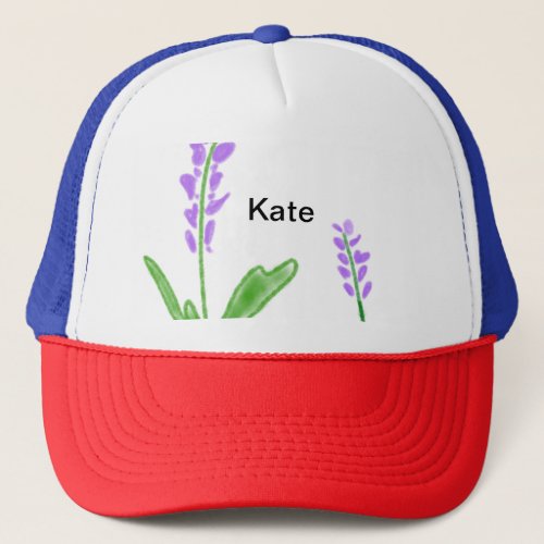 Purple lavender floral watercolor add name text cu trucker hat