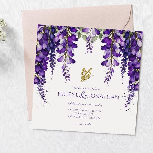 Purple Lavender Floral Watercolor Boho Wedding Invitation (Creator Uploaded)