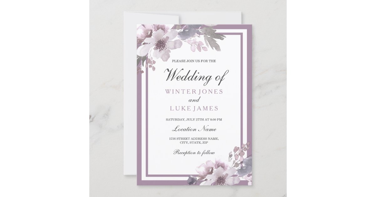 Purple Lavender Floral Watercolor Elegant Wedding Invitation | Zazzle