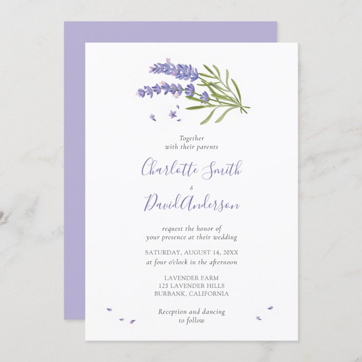 Purple Lavender Floral Wedding Invitation | Zazzle.com