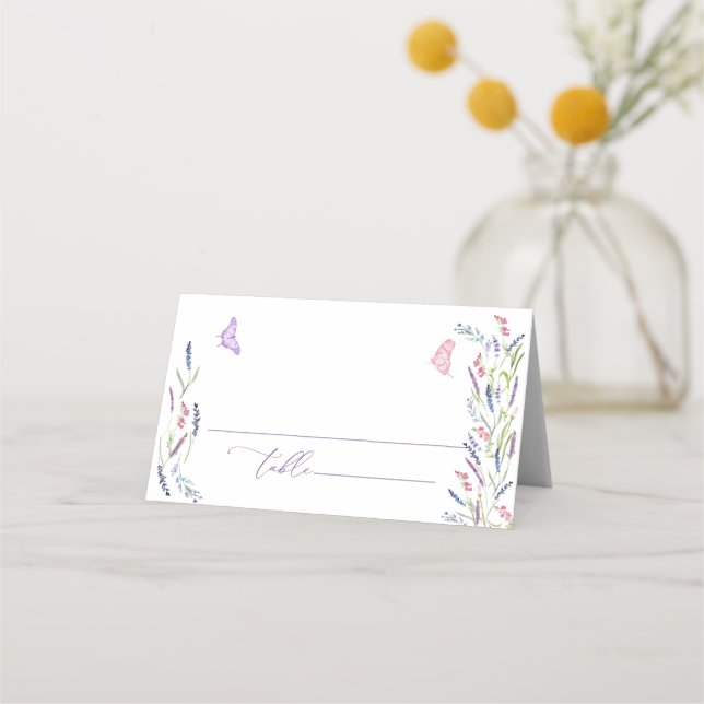 Purple Lavender Floral Wedding Place Card (Front)