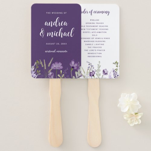 Purple Lavender Floral Wedding Program Fans