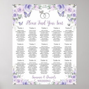 Purple Lavender Floral Wedding Rings Seating Chart