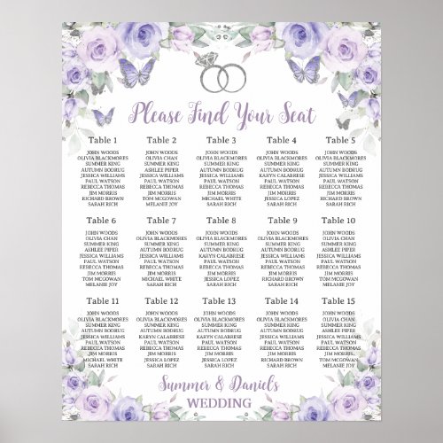 Purple Lavender Floral Wedding Rings Seating Chart