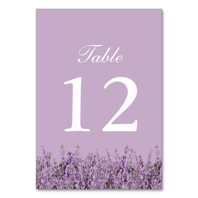 Purple Lavender Floral Wedding Table Numbers (Front)