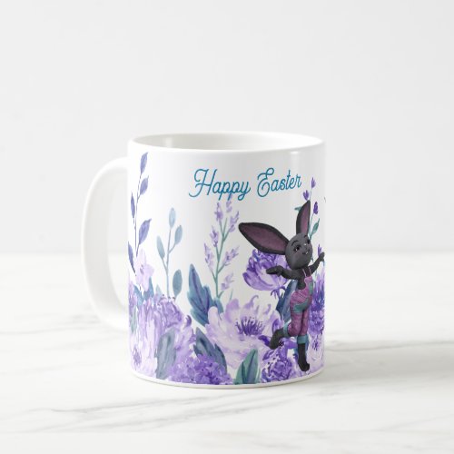Purple lavender Floral Whimsical Easter Bunny Mug