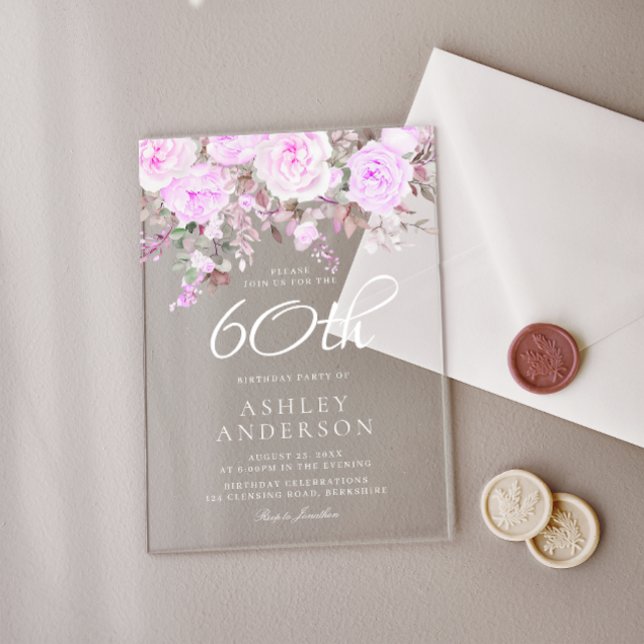 Purple Lavender Floral Womans 60th Birthday Party Acrylic Invitations (Creator Uploaded)