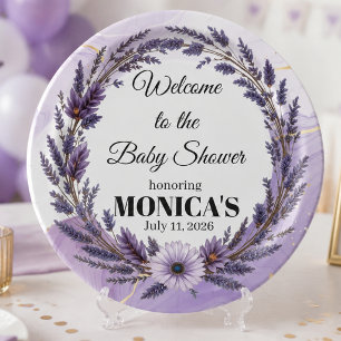 purple   Lavender Floral Wreath Baby Shower Paper Plates