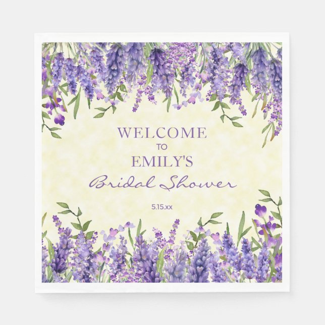 Purple Lavender Floral Yellow Bridal Shower Napkins (Front)