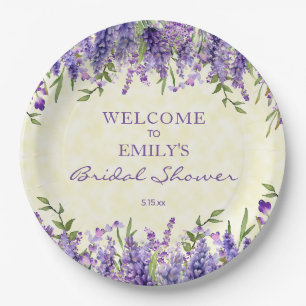 Purple Lavender Floral Yellow Bridal Shower Paper Plates