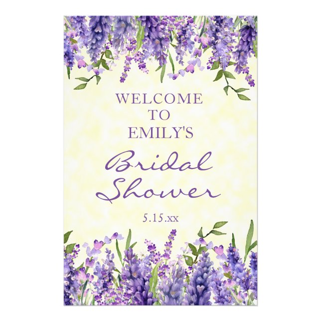 Purple Lavender Floral Yellow Bridal Shower  Photo Print (Front)