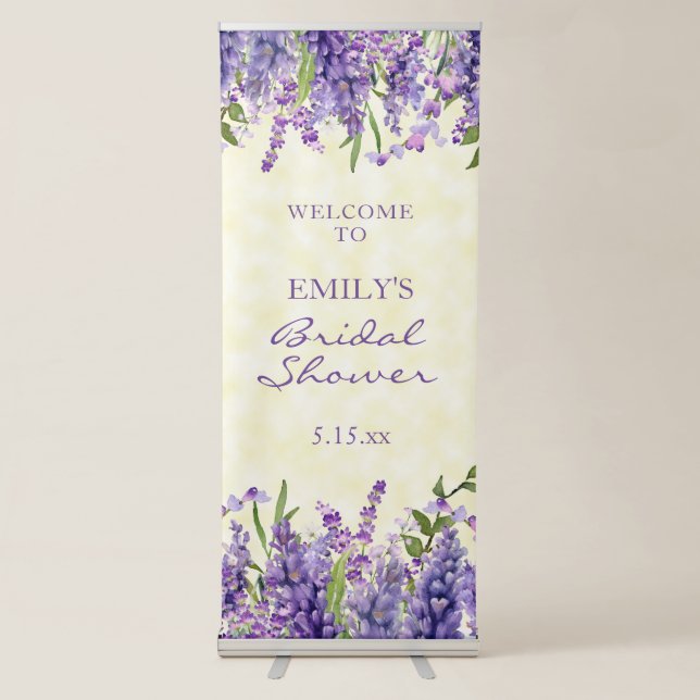 Purple Lavender Floral Yellow Bridal Shower  Retractable Banner (Front)