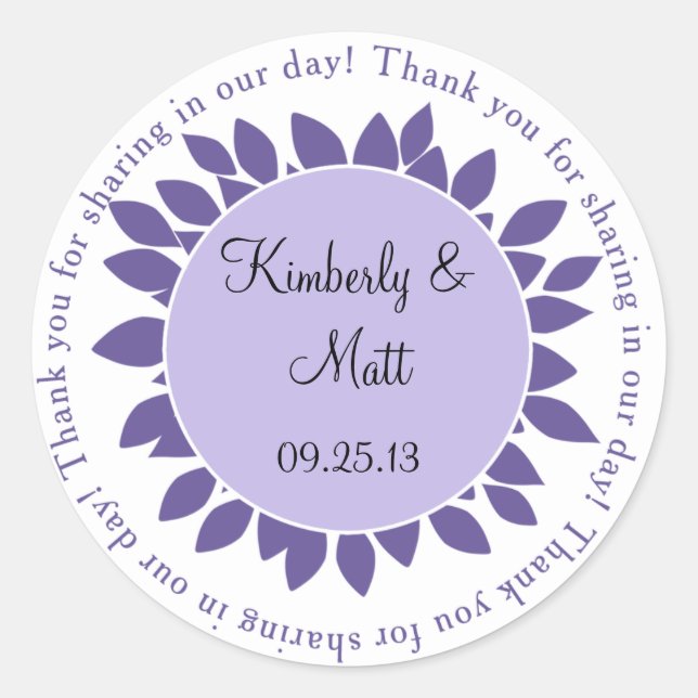 Purple Lavender Flower Petals Wedding Favor Sticke Classic Round Sticker (Front)