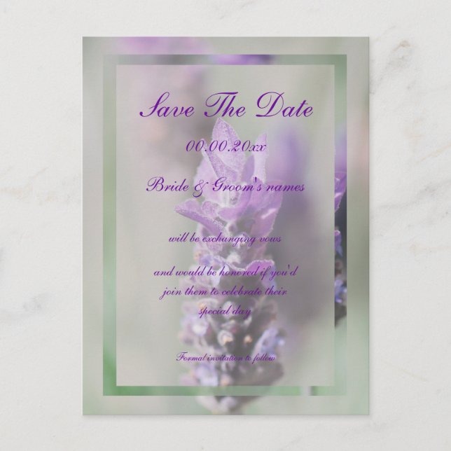 Purple lavender flower wedding | Personalize Announcement Postcard (Front)