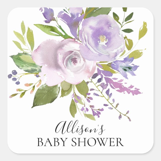 Purple Lavender Flowers Baby Shower Envelope Seal (Front)