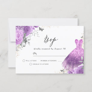 Purple Lavender Flowers Birthday Bridal Shower RSVP Card