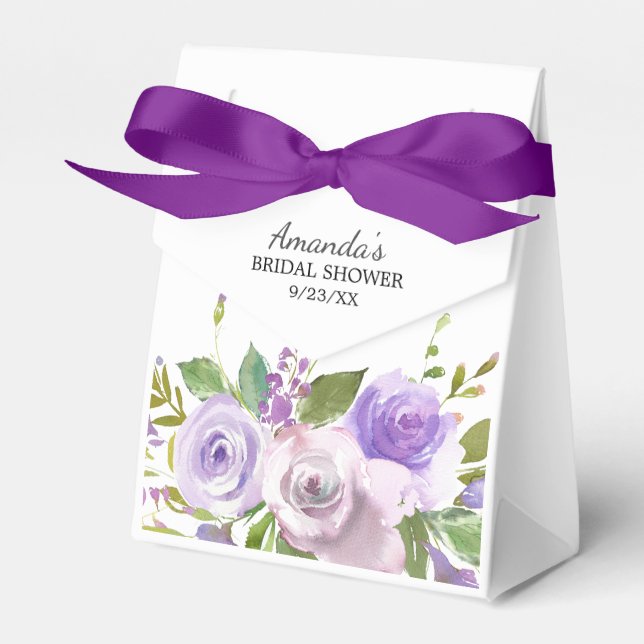 Purple Lavender Flowers Bridal  Shower Favor Box (Front Side)