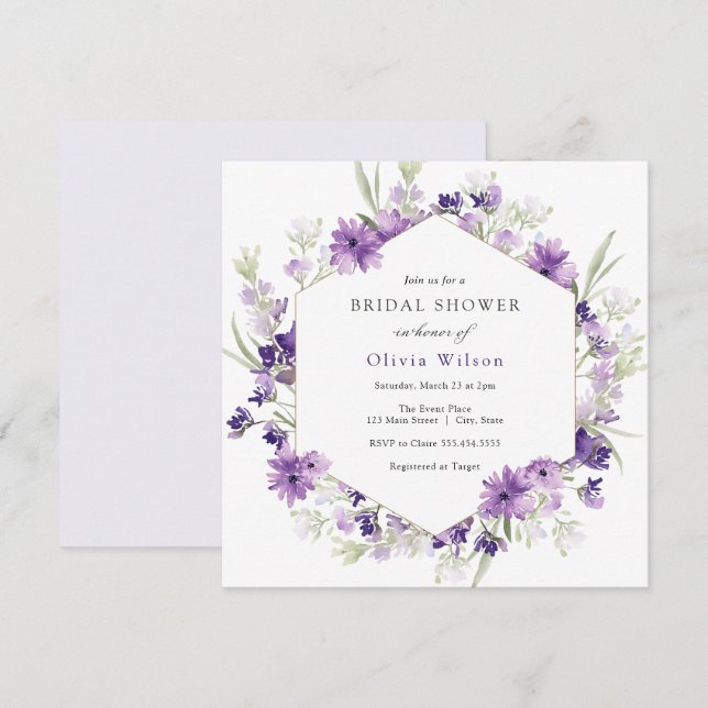 Purple Lavender Flowers Bridal Shower Invitation (Front/Back)