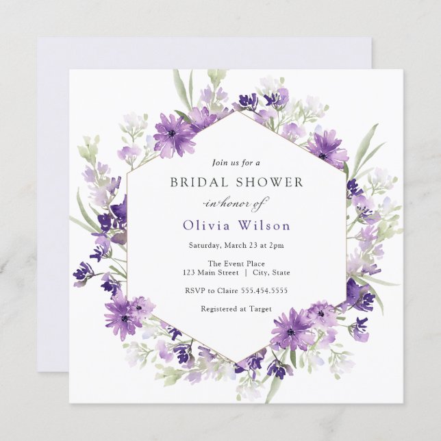Purple Lavender Flowers Bridal Shower Invitation (Front/Back)