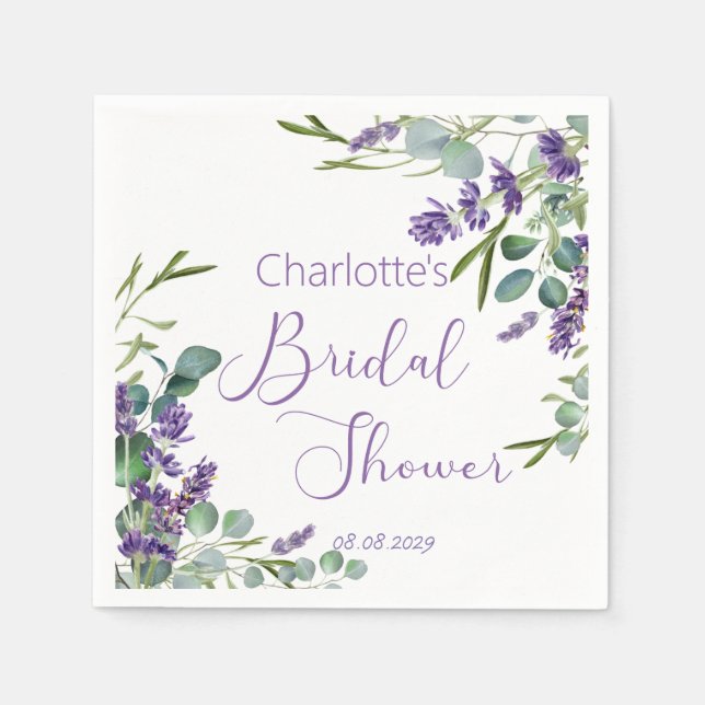 Purple Lavender Flowers Eucalyptus Bridal Shower   Napkins (Front)