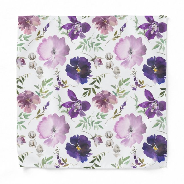 Purple Lavender Flowers Floral Pocket Square Bandana (Front)