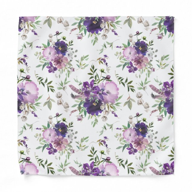Purple Lavender Flowers Floral Pocket Square Bandana (Front)