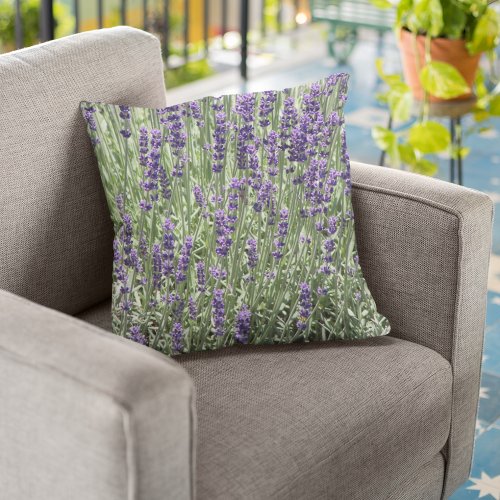 Purple Lavender Flowers Floral Throw Pillow