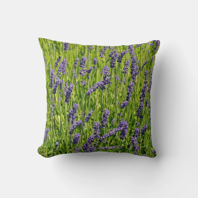 Purple lavender flowers meadow throw pillow (Front)