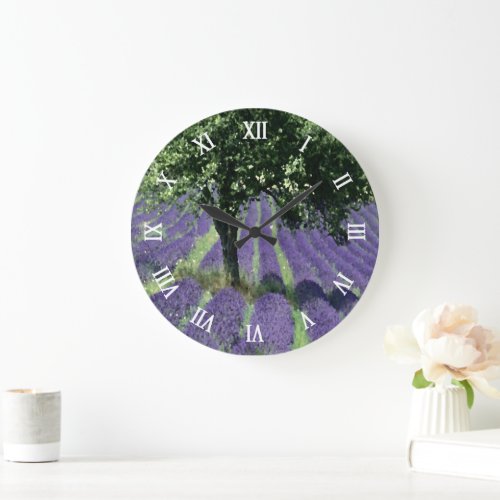 Purple Lavender Flowers Olive Trees Art Painting Large Clock