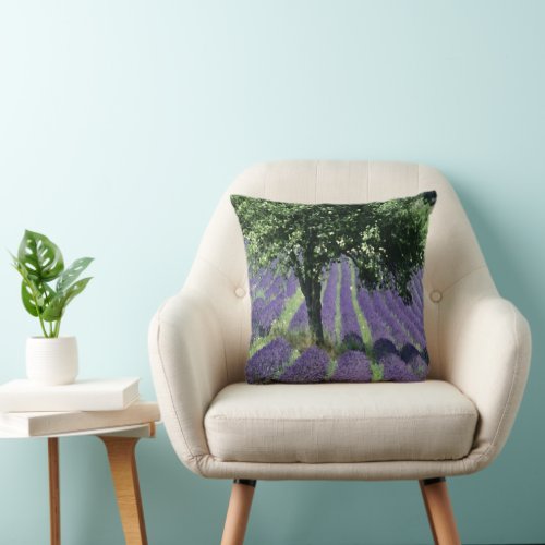 Purple Lavender Flowers Olive Trees Art Painting Throw Pillow