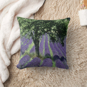 Purple Lavender Flowers Olive Trees Art Painting Throw Pillow